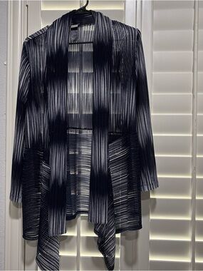 Chico's Navy and White Striped Open Cardigan